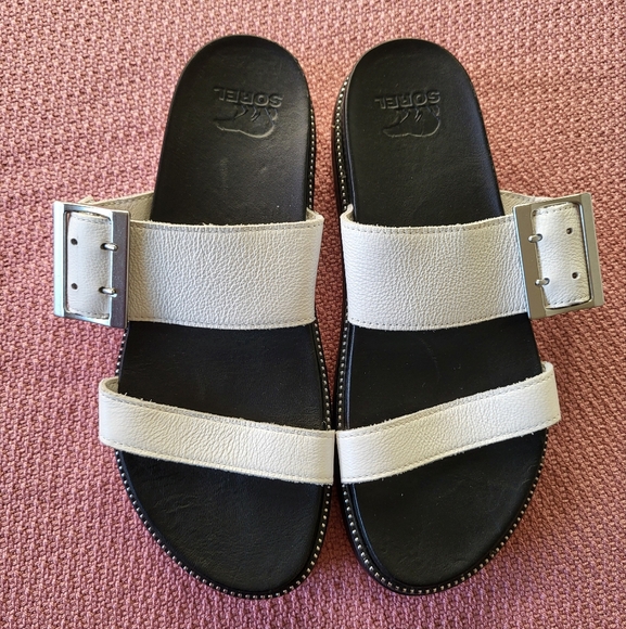 Sorel White Black Roaming Two Strap Slide Sandals Women's Size 7 - Picture 2 of 12